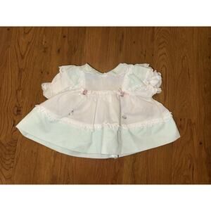 Vintage Little Precious Infant Girl Green White Lace Dress Size Preemie